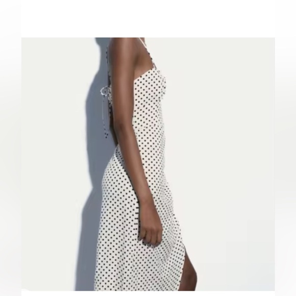 Zara polka dot dress midi linen blend - Picture 3 of 4